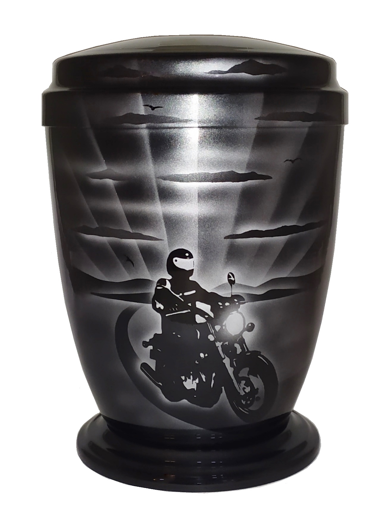 Urna hliníková, motorkář černostříbrný