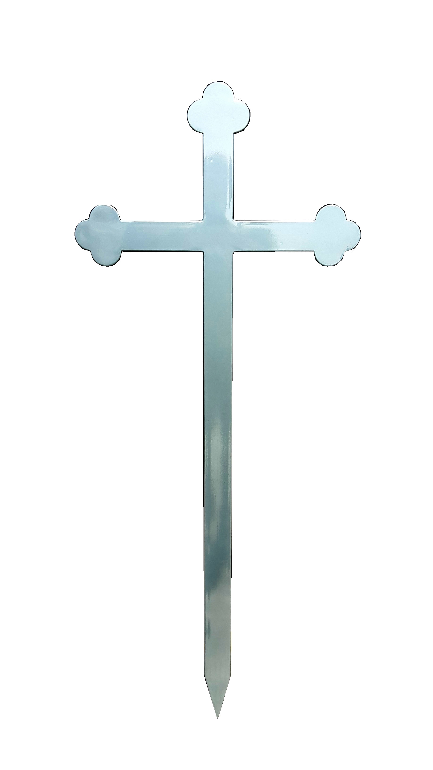 Kříž ocelový, ozdobný stříbrný, 135 cm.